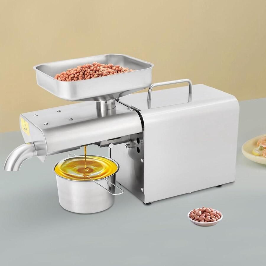 Elektrische Oliepers Zelf Olie Maken Gezond Eten Koud en Warm Persen 46 x 16 cm Zilver