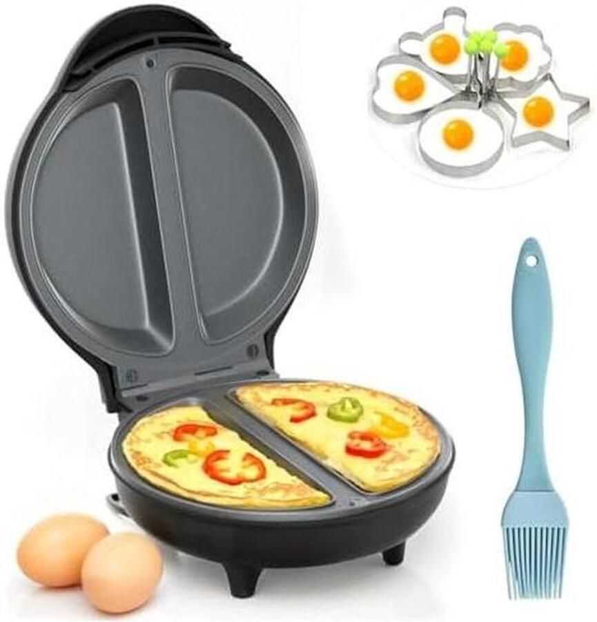 Elektrische Omeletmaker Pannenkoekenmaker Crêpesmaker Ontbijt Bereiden Dubbele Kookzones 850W Zwart
