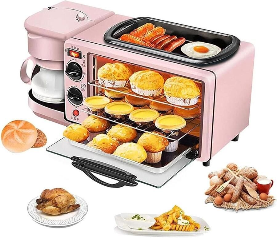 Elektrische Ontbijtmachine Ontbijtstation Koffiezetapparaat Snel Ontbijt Maken 3-in-1 Multifunctioneel 9 Liter Roze