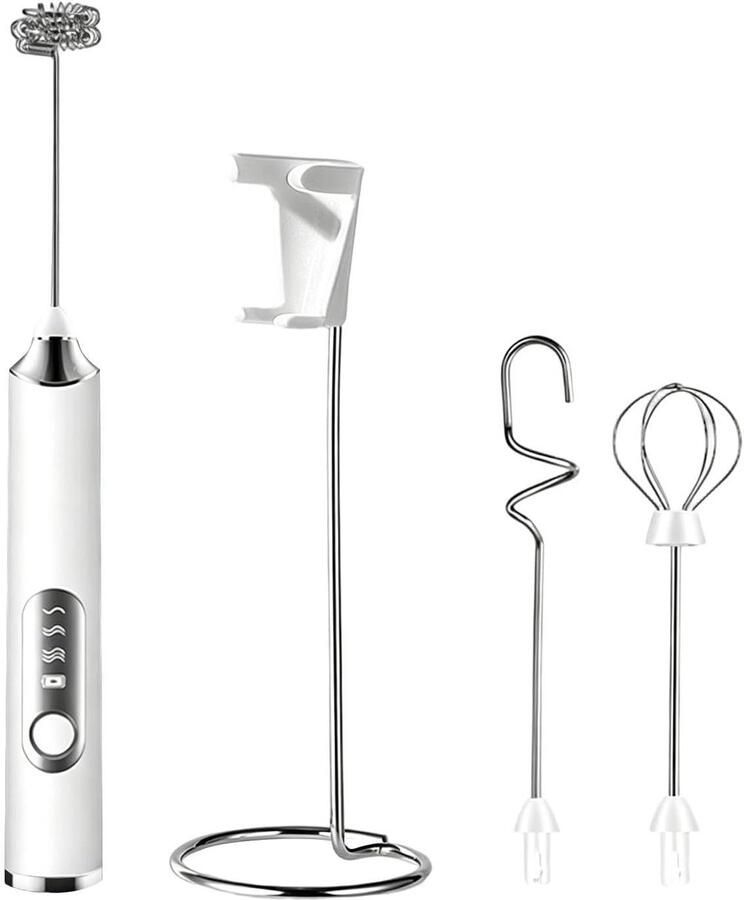 Elektrische Opschuimer Drankmixer Garde Koffie Maken 3 Snelheden Instelbaar 20.5 cm Hoog Wit
