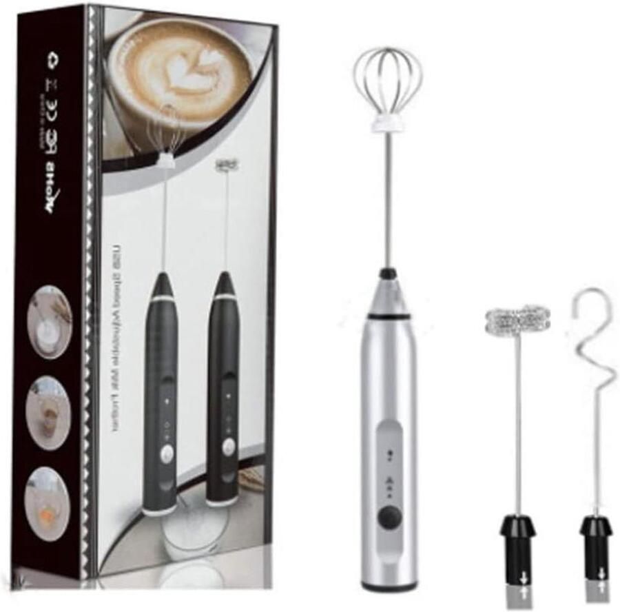 Elektrische Opschuimer Garde Mixer Melk Opschuimen Draadloos USB Oplaadbaar 1995 Gram Zilver