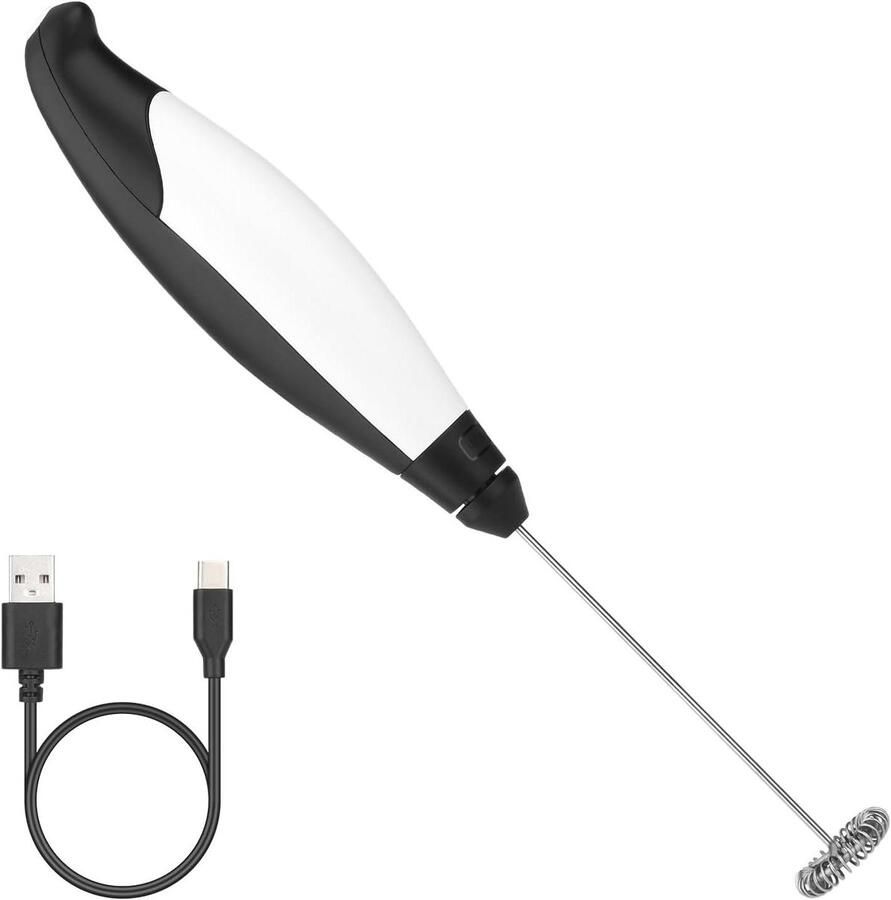 Elektrische Opschuimer Handmixer Melk Cappuccino Maken 3 Snelheden USB Oplaadbaar Zwart Wit
