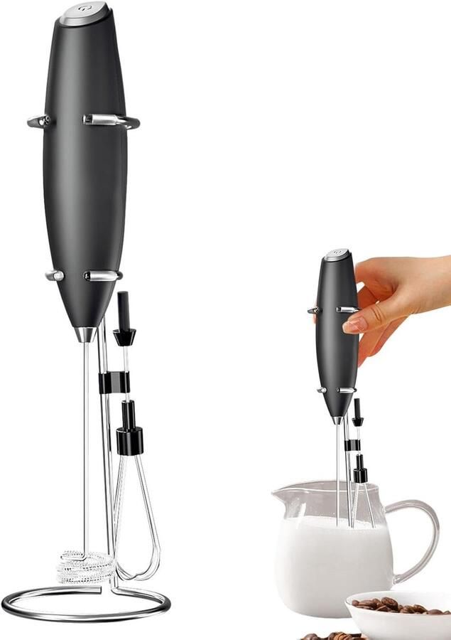 Elektrische Opschuimer Handmixer Schuim Dranken Maken Roestvrijstalen Mixer Compact Model Zwart