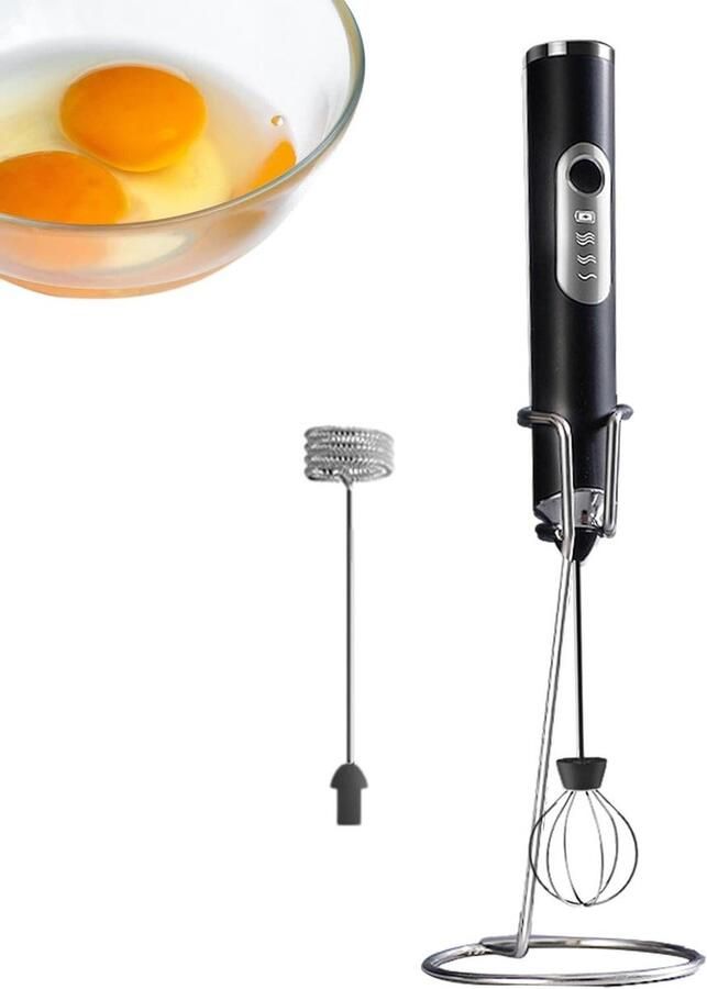 Elektrische opschuimer Handmixer schuim Koffie maken USB oplaadbaar 22 cm Zwart