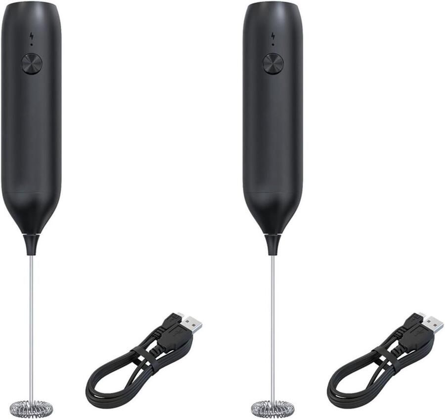 Elektrische Opschuimer Koffie Mixer Drankjes Maken USB Oplaadbaar 2 Stuks Zwart