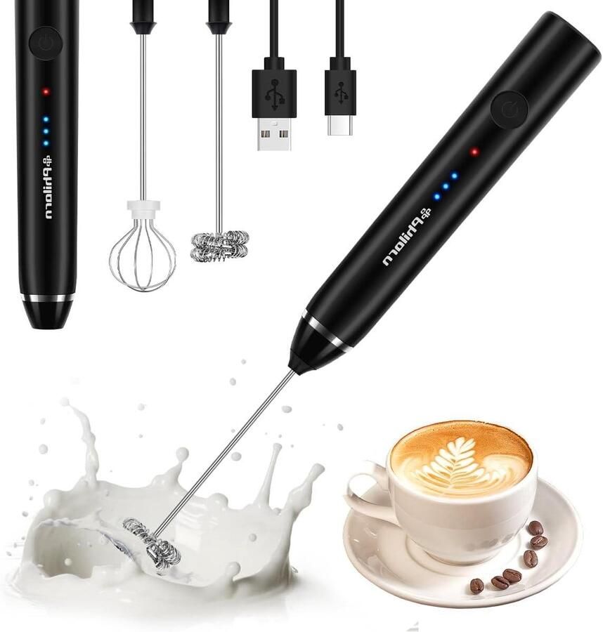 Elektrische Melkopschuimer Handmelker Koffie Opschuimer Koffie Maken Dubbele Garde 3 Snelheden Zwart