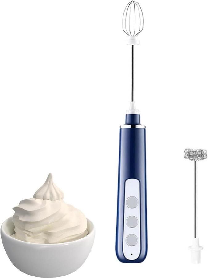Elektrische opschuimer Melk mixer Koffie maken USB oplaadbaar 3 snelheden Blauw