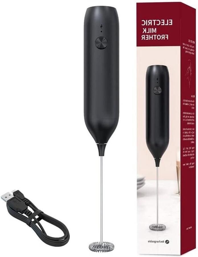 Elektrische opschuimer Mini garde Drankjes mixen USB oplaadbaar 156 Gram Zwart