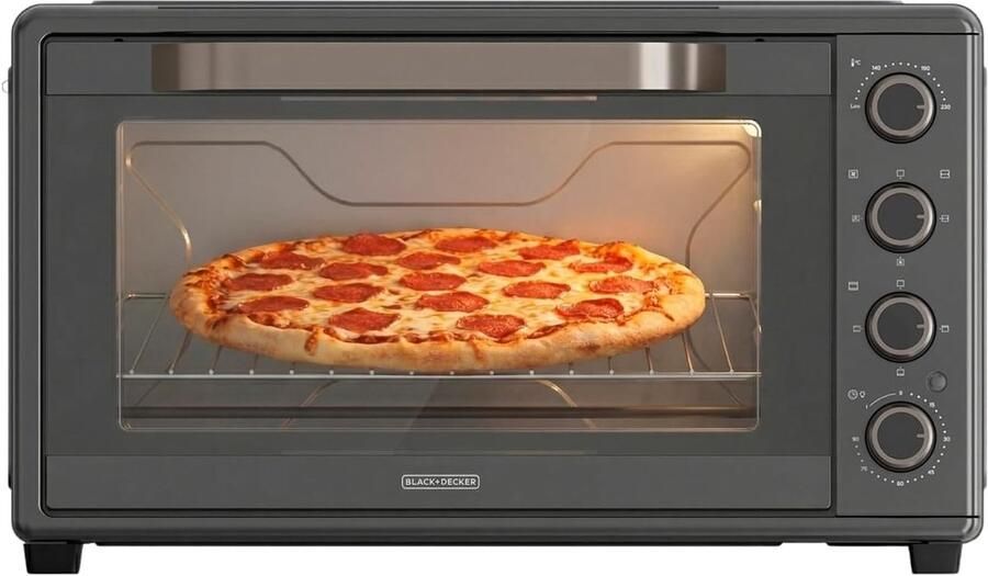 Elektrische Oven Aanrechtoven Convectie Grote Maaltijden Bereiden 15 Kookprogramma's 60 Liter Zwart
