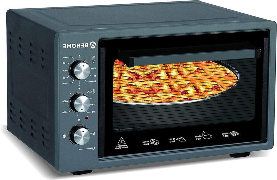 Elektrische oven Aanrechtoven mini Veelzijdig koken Zelfreinigend geëmailleerd 38 liter capaciteit Zwart