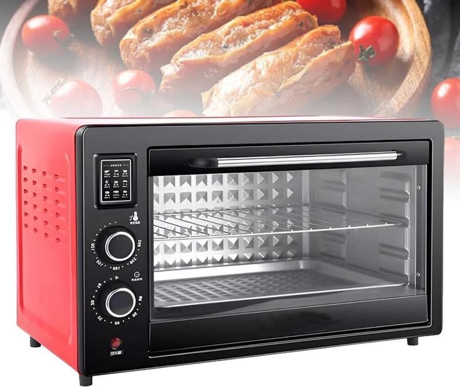 Elektrische Oven Bakmachine Thuis Bakken Gelijkmatige Warmte 48L Capaciteit Rood Zwart