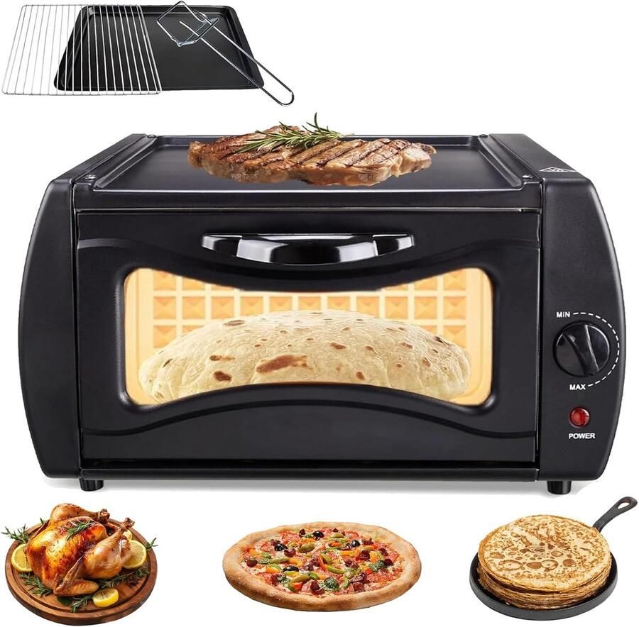 Elektrische Oven Compacte Keukenoven Pizzabakken Thuis 2-in-1 Functie 15 Liter Inhoud Zwart