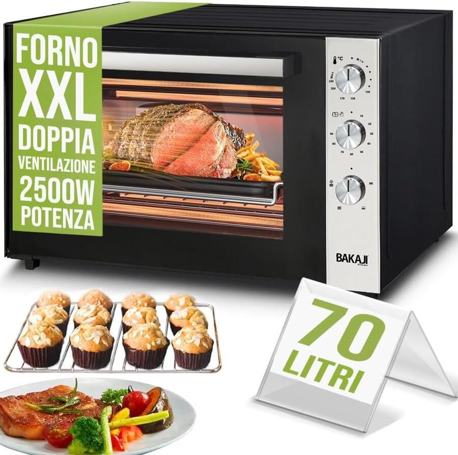 Elektrische Oven Heteluchtoven XXL Grote Maaltijden Bereiden Ventilatie Functie 70 Liter Zwart