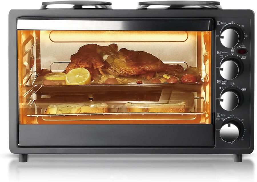 Elektrische Oven Kookplaat Aanrechtfornuis Combo Thuis Koken Bakken 2-in-1 Apparaat 40L Capaciteit Zwart