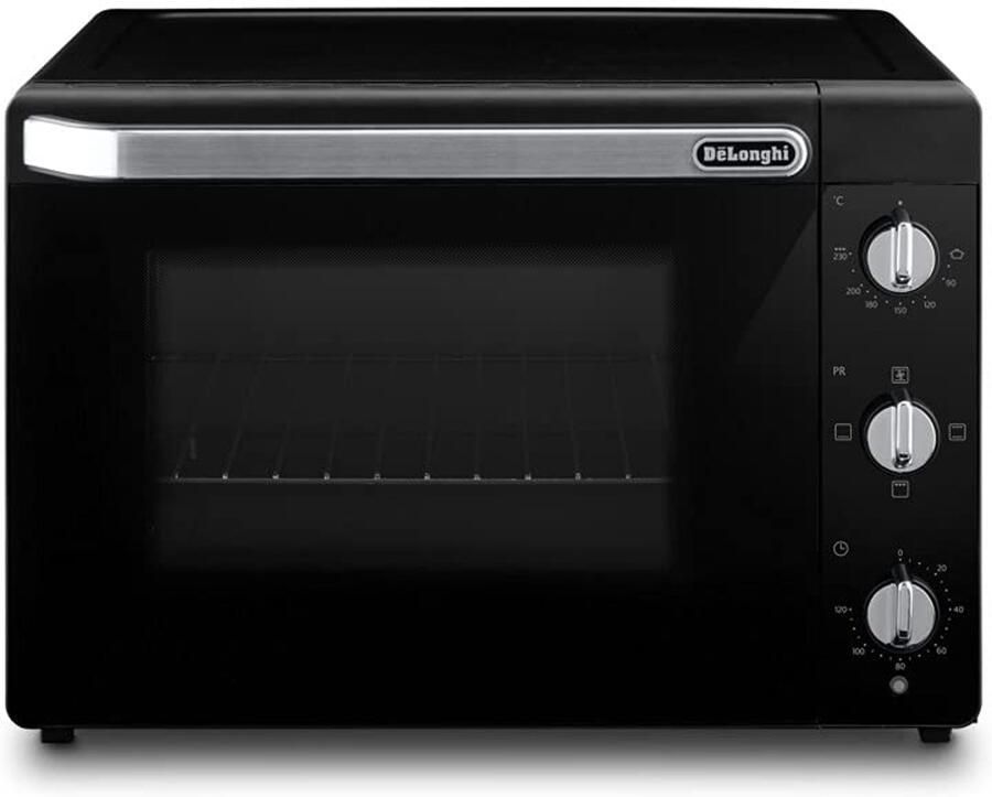 Elektrische oven met 5 kookstanden 40 liter uitgerust met timer en binnenlicht thermostaattemperatuur 80-230 °C dubbel glas inclusief bakplaat grill en klem zwart