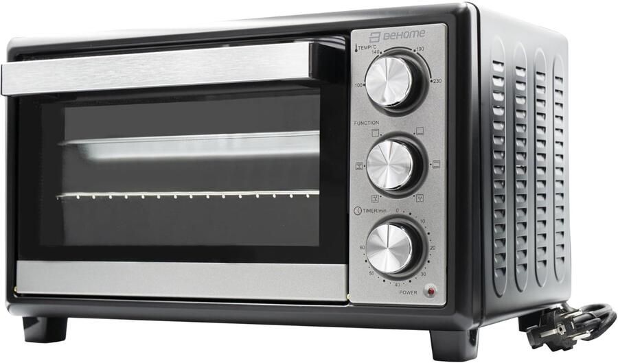 Elektrische oven met circulatielucht klein 20 l temperatuur tot 230 graden timer 60 min elektrische tafeloven met grillrooster bakplaat en grilllifter inbegrepen anti-aanbaklaag dubbel