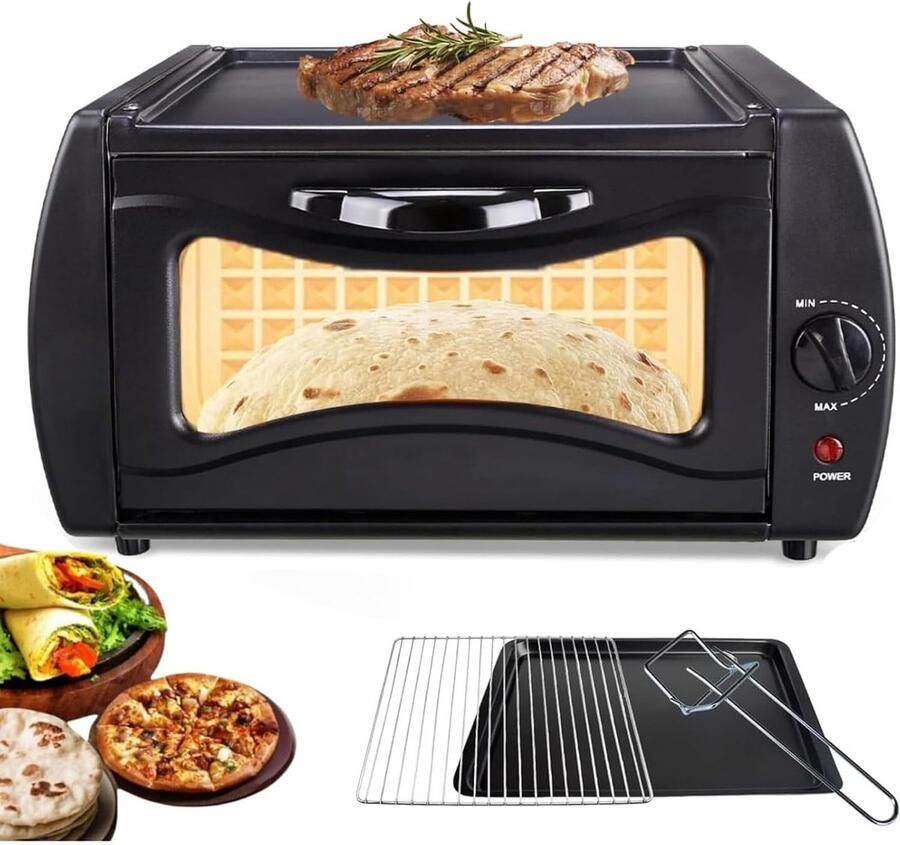 Elektrische Oven Mini Tandoor Pizzamaker Brood Bakken Dubbele Kookcapaciteit 15L Interieur Zwart