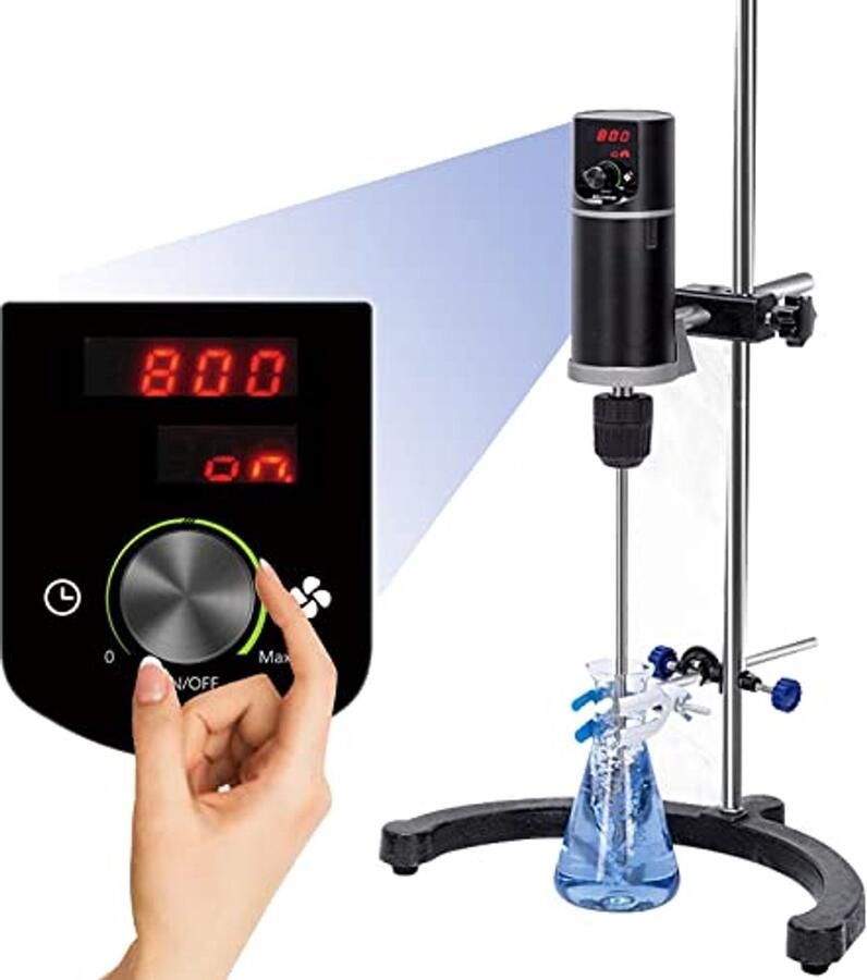 Elektrische overhead roerder digitale overhead mixer laboratorium mixer met tijdinstelling en snelheid max. 40L 10.000 Mpas 100 ~ 2000 rpm 120 W