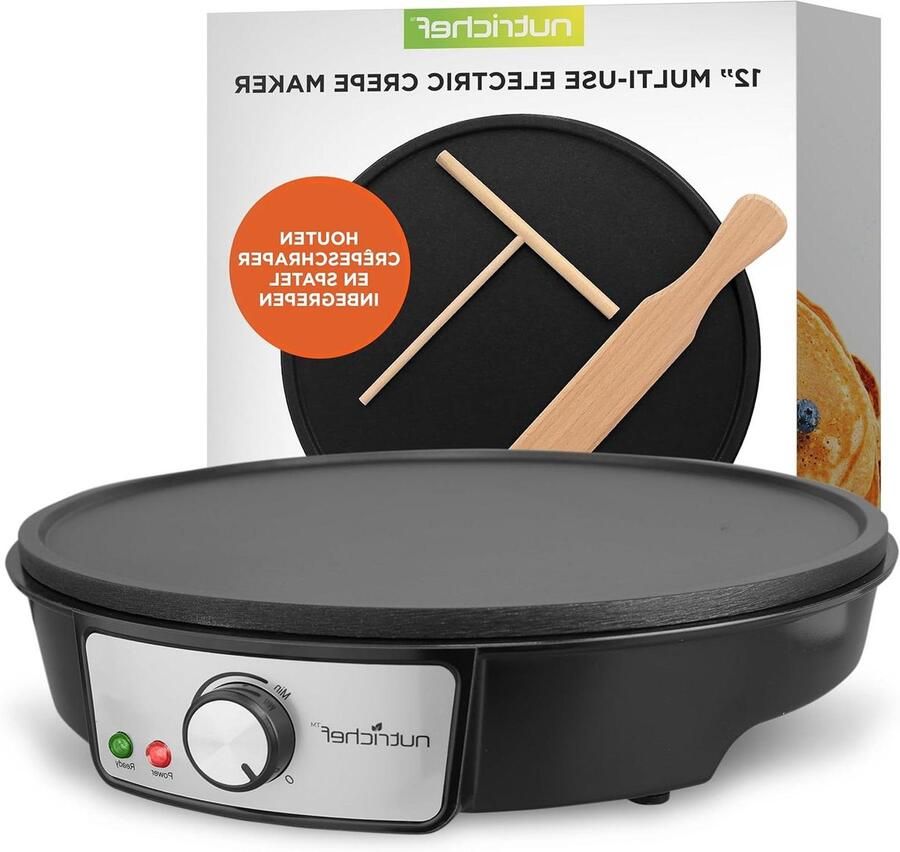 Elektrische Pan Bakplaat Grill Ontbijt Maken Met Temperatuurregeling 30cm Doorsnede Zwart