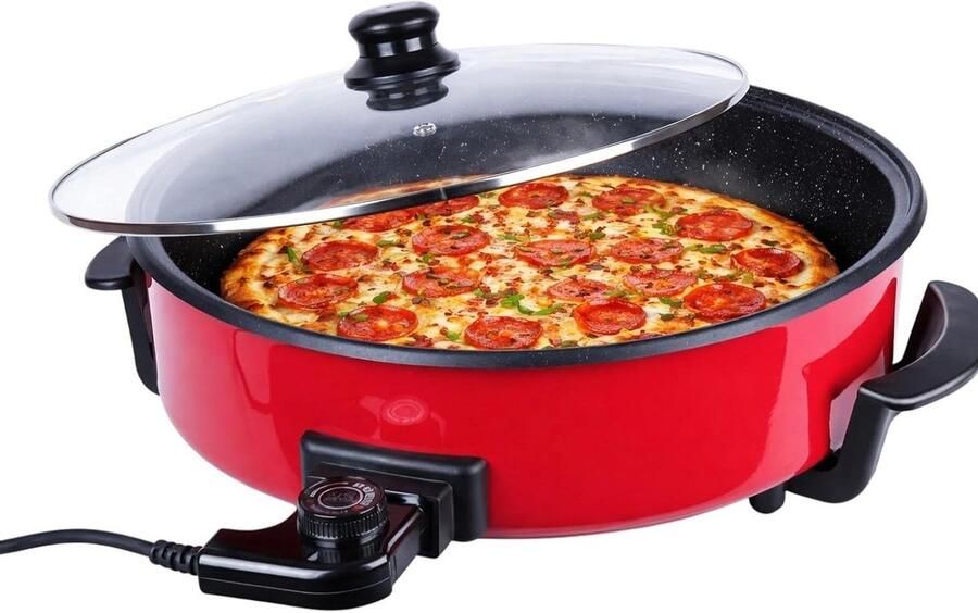 Elektrische Pan Braadpan Koekenpan Veelzijdig Koken Antiaanbaklaag 42 cm Rood