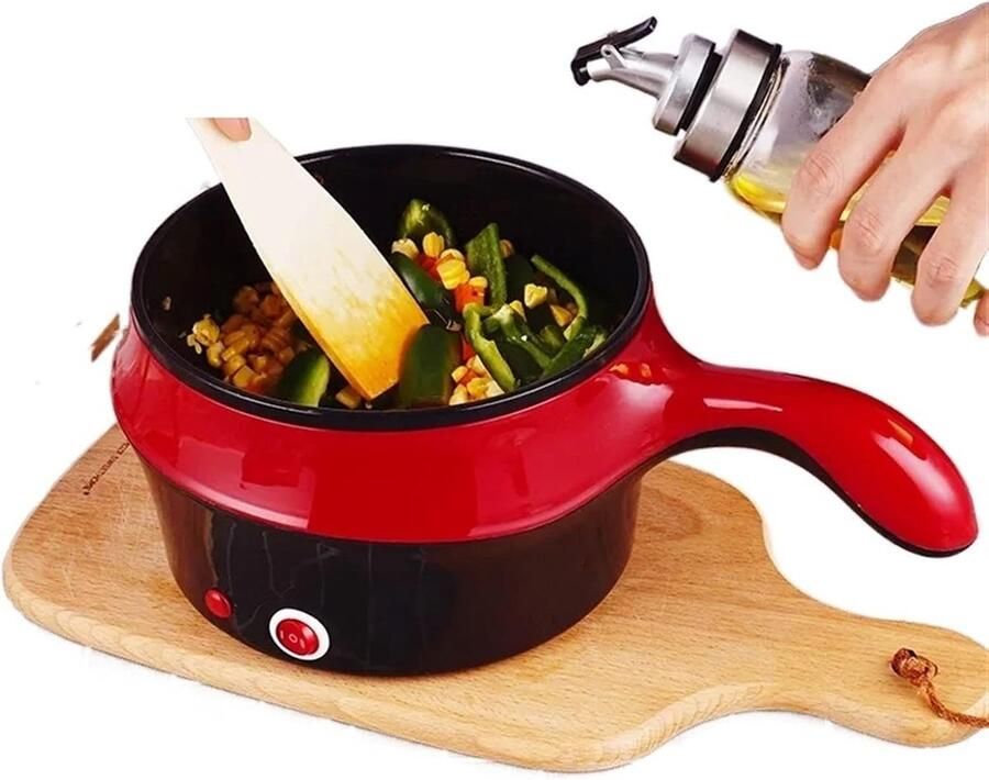 Elektrische Kookpan Mini Hotpot Snelle Maaltijden Koel Hout Handvat 1 Liter Zwart