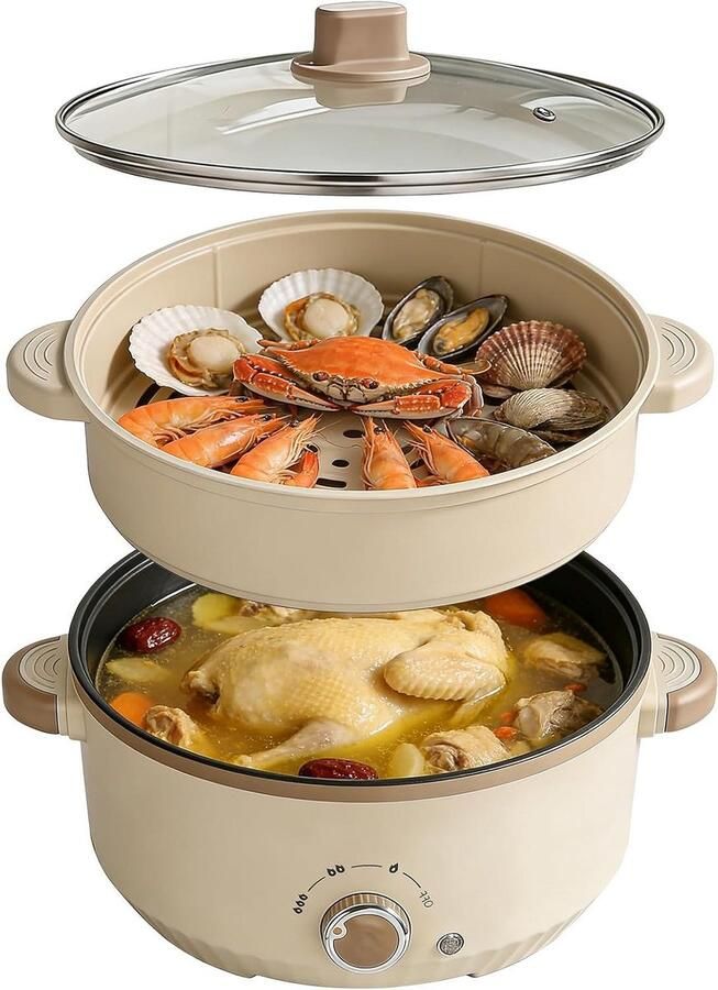 Elektrische Pan Multi Kookpan Gezellig Eten Stoominzet Inclusief 4.6 Liter Zwart
