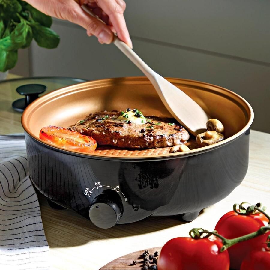 Elektrische Pan Party Pan Tafelpan Direct Koken Tafel Cool Touch Exterieur Ø 26 cm Zwart