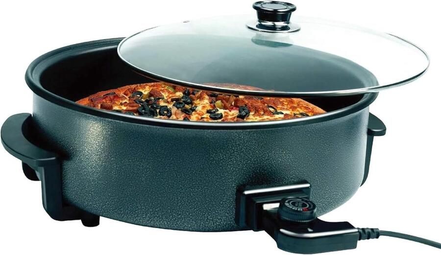 Elektrische pan Partypan braadpan Grote maaltijden bereiden Traploze temperatuurregeling Ø 42 cm Zwart
