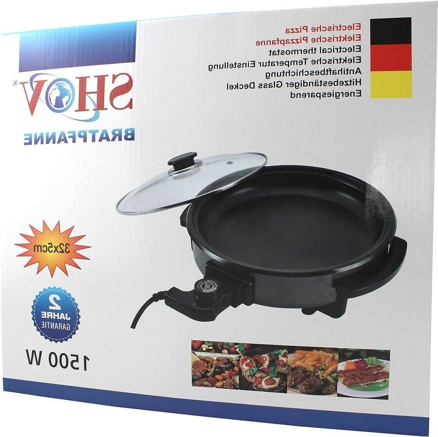 Elektrische Pizza Pan Partypan Koekenpan Gezellig Eten Antiaanbaklaag Ø 32 cm Zwart