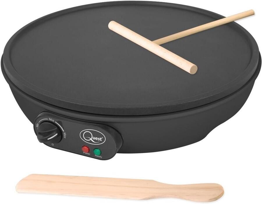 Elektrische Pannenkoek & Crêpe Maker 12 Inch Antiaanbakplaat met Temperatuurregeling en Houten Accessoires