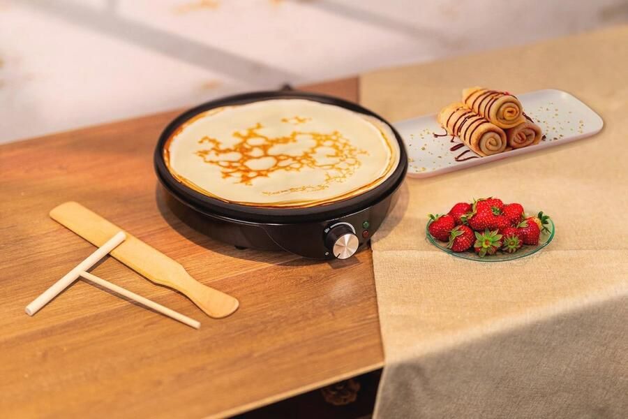 Elektrische Pannenkoek- en Crêpemaker 30 cm Antiaanbakplaat en Instelbare Temperatuur