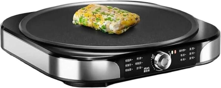 Elektrische Pannenkoekenmachine Crêpemaker Bakplaat Snelle Maaltijden Bereiden Instelbare Temperatuur 40cm Diameter Zilver Zwart