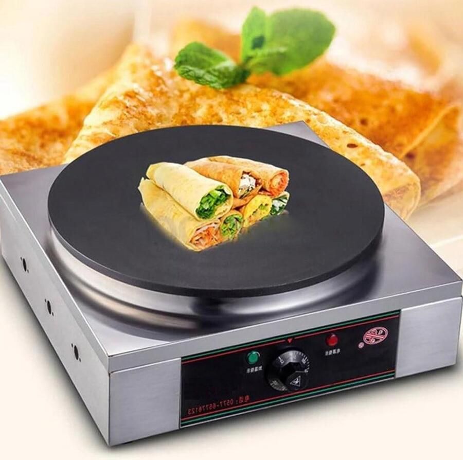 Elektrische Pannenkoekenmaker Apparaat Koeken Snelle Maaltijden Bereiden Instelbare Temperatuur 39cm Pan Zilver