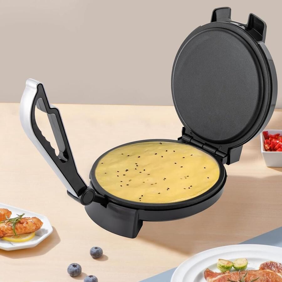 Elektrische Pannenkoekenmaker Apparaat Ronde Plaat Ontbijt Maken Dubbelzijdige Verwarming 26 x 34 cm Zwart