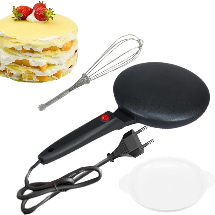 Elektrische Pannenkoekenmaker Automatische Pan Snel Ontbijt Maken Antiaanbaklaag Temperatuurregeling 20 cm Diameter Zwart