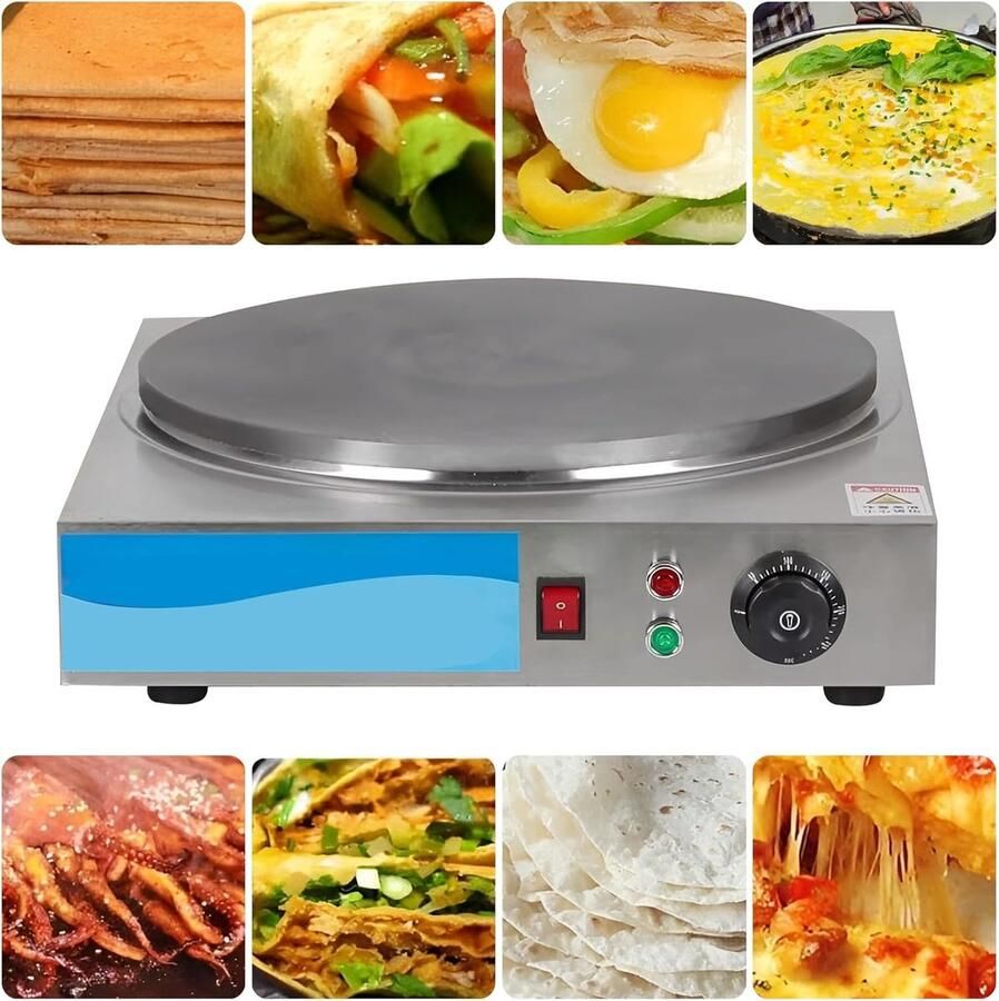 Elektrische Pannenkoekenmaker Bakplaat Gelijkmatig Bakken Instelbare Temperatuur 40cm Vierkant Zilver