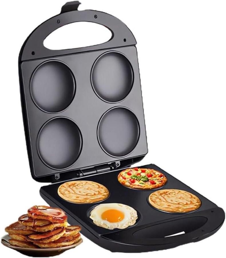 Elektrische Pannenkoekenmaker Bakplaat Koekenpan Ontbijt Bereiden Dubbelzijdig Verwarmen 25x30x35CM Zwart
