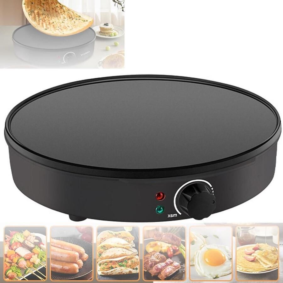 Elektrische Pannenkoekenmaker Crêpe Apparaat Lekkere Pannenkoeken Maken Snelle Verwarming 30 cm Diameter Zwart
