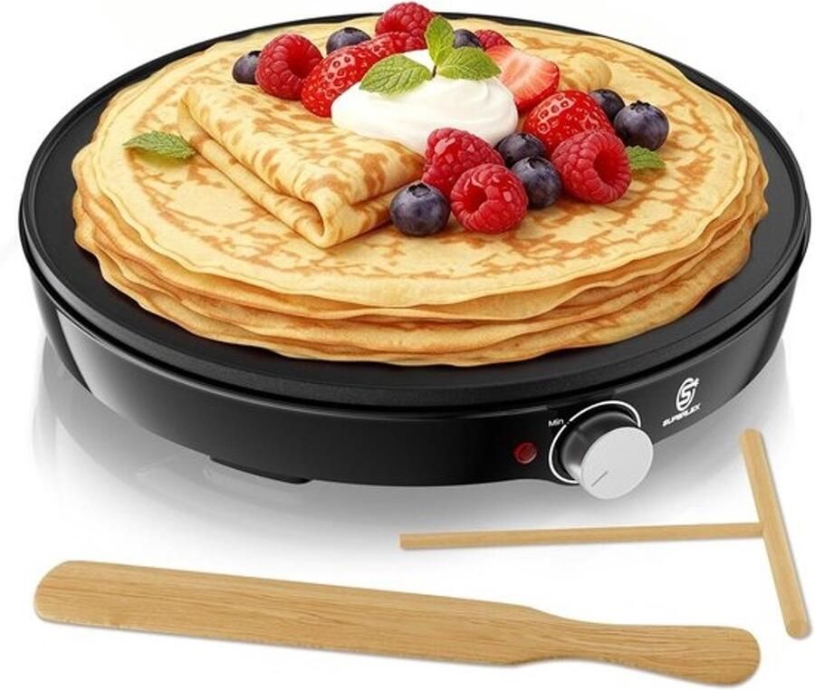 Elektrische Pannenkoekenmaker Crêpe Apparaat Ontbijt Maken Temperatuurregeling LED Ø 30 cm Zwart