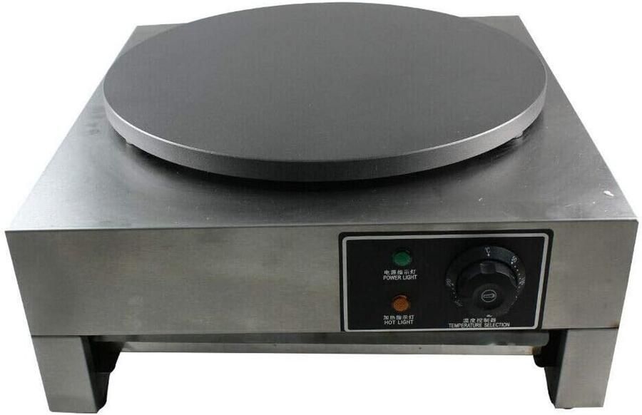 Elektrische Pannenkoekenmaker Crêpe Apparaat Snel Crêpes Bakken Instelbare Temperatuur 40cm Plaat Zilver
