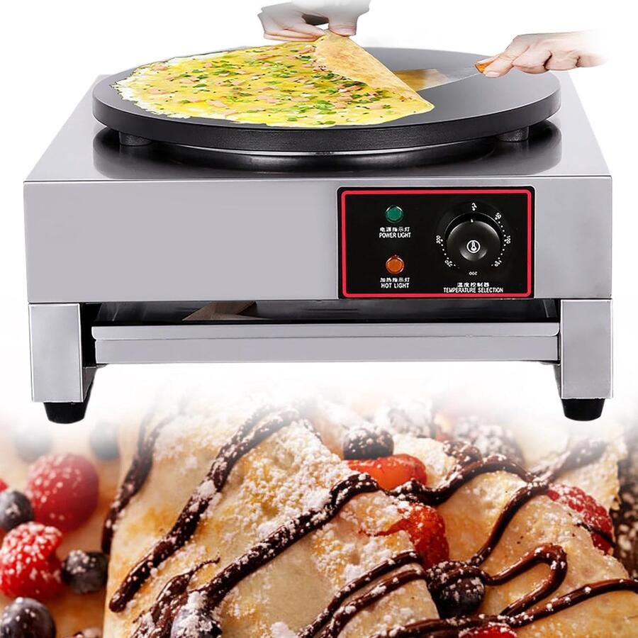 Elektrische Pannenkoekenmaker Crêpe Bakplaat Ontbijt Bereiden Antiaanbaklaag Gelijkmatige Warmte 40 Cm Diameter