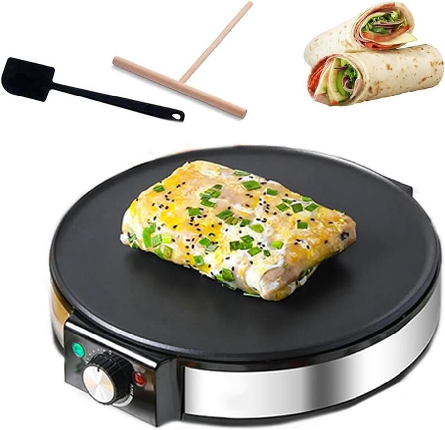 Elektrische Pannenkoekenmaker Crêpe Grill Snel Ontbijten Verstelbare Temperatuur 30 cm Diameter Zwart