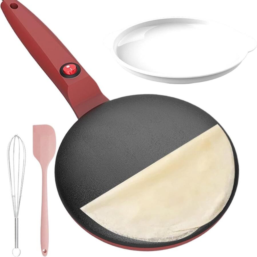 Elektrische Pannenkoekenmaker Crêpe Machine Ontbijt Maken Automatische Temperatuurregeling 7.8 Inch Rood