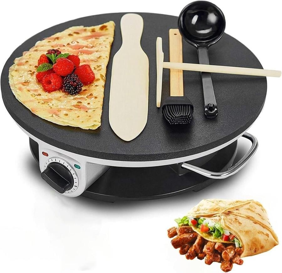 Elektrische Pannenkoekenmaker Crêpe machine Ontbijt maken Instelbare temperatuur 30 cm Zwart