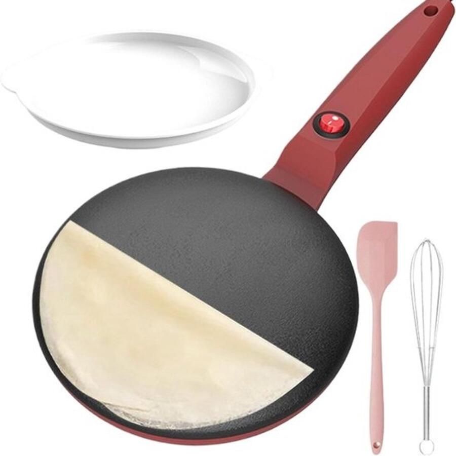 Elektrische Pannenkoekenmaker Crêpe Maker Snel Ontbijt Maken Antiaanbaklaag 20 cm Rood