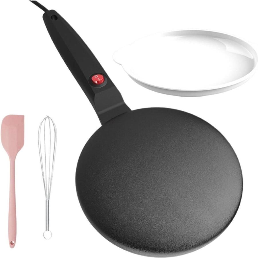 Elektrische pannenkoekenmaker Crêpe maker Snelle maaltijden Automatische temperatuur 20 x 42 cm Zwart