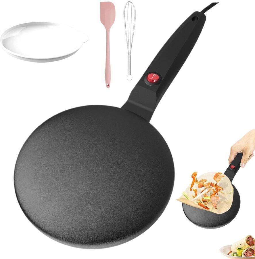 Elektrische Pannenkoekenmaker Crêpe Maker Snelle Ontbijtjes Automatische Temperatuur 19 cm Diameter Zwart