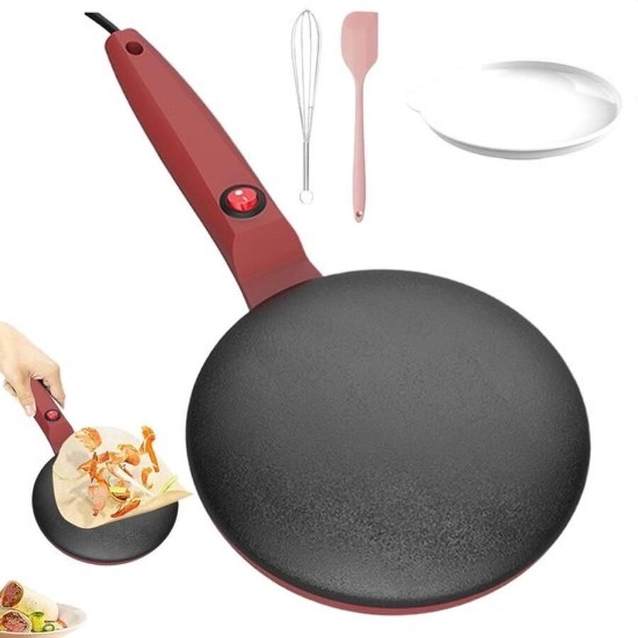 Elektrische pannenkoekenmaker Crêpe maker Snelle ontbijtjes maken Automatische temperatuurregeling 19 cm Rood