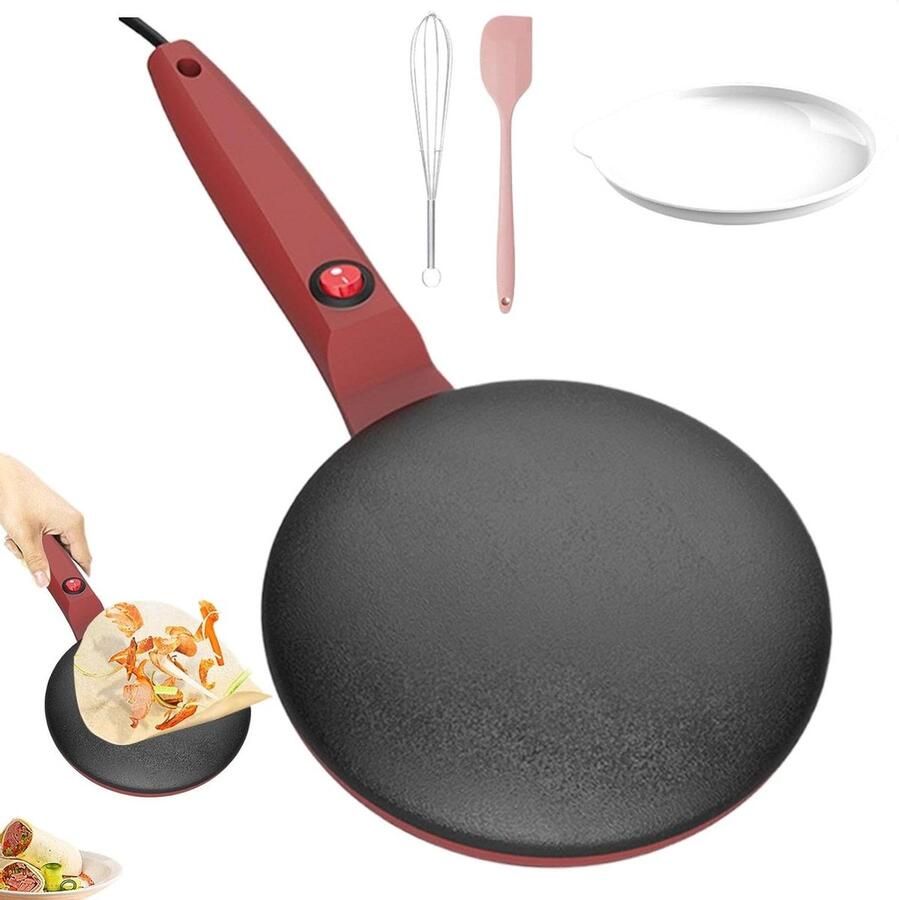 Elektrische pannenkoekenmaker Crêpe maker Snelle ontbijtjes maken Automatische temperatuurregeling 19 cm Rood