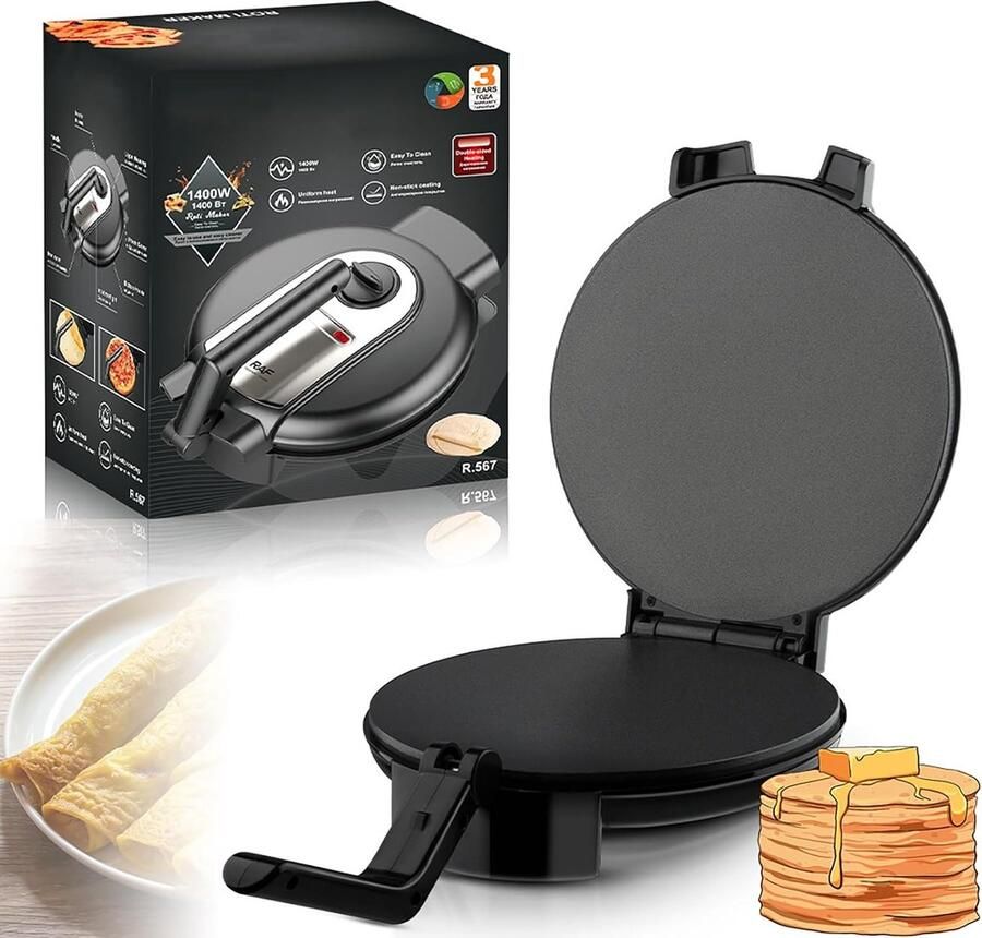 Elektrische Pannenkoekenmaker Crêpe Maker Tortilla Snel Ontbijt Bakken Dubbelzijdige Verwarming 25cm Diameter
